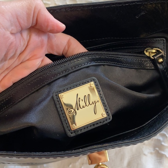 MILLY leather twist lock shoulder bag black gray gold - Picture 13 of 16